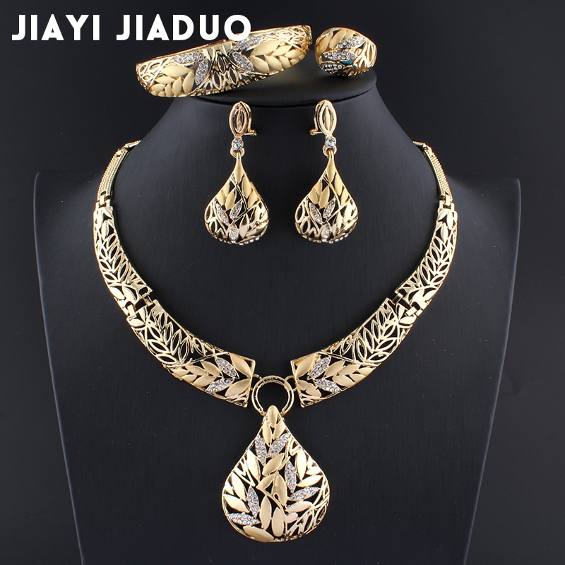 Jiayijiaduo Indian Sieraden Sets Goud Kleur Ketting Leaf Earring Armband Bruiloft Decoratie Sieraden voor Womens Sieraden