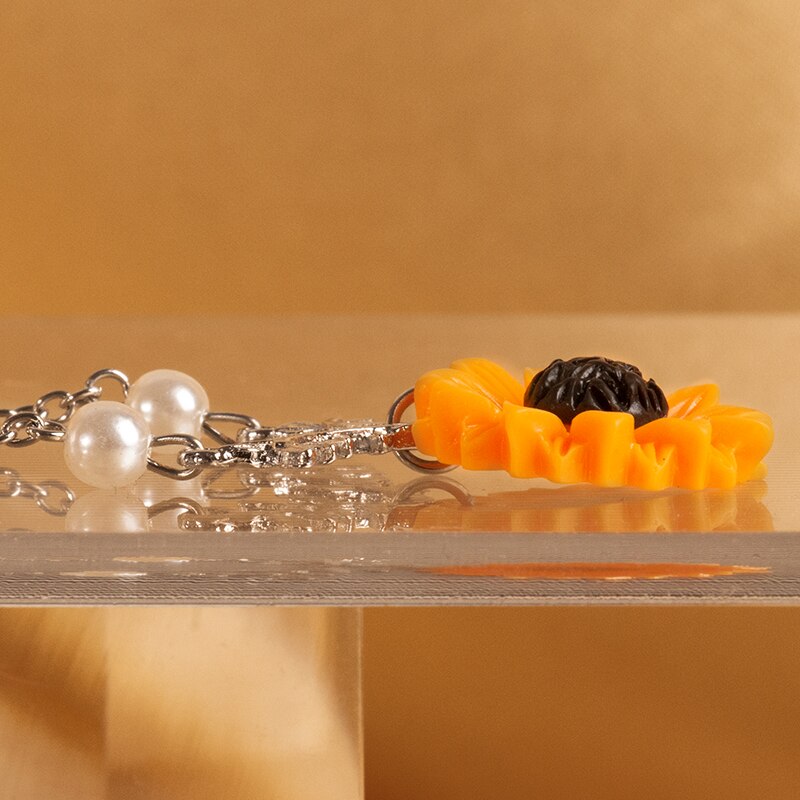 Muzhi Mode Eenvoudige Zonnebloem Hanger Ketting Voor Vrouwen Leaf Pearl Gold Choker Ketting Leuke Meisje Verjaardag Sieraden