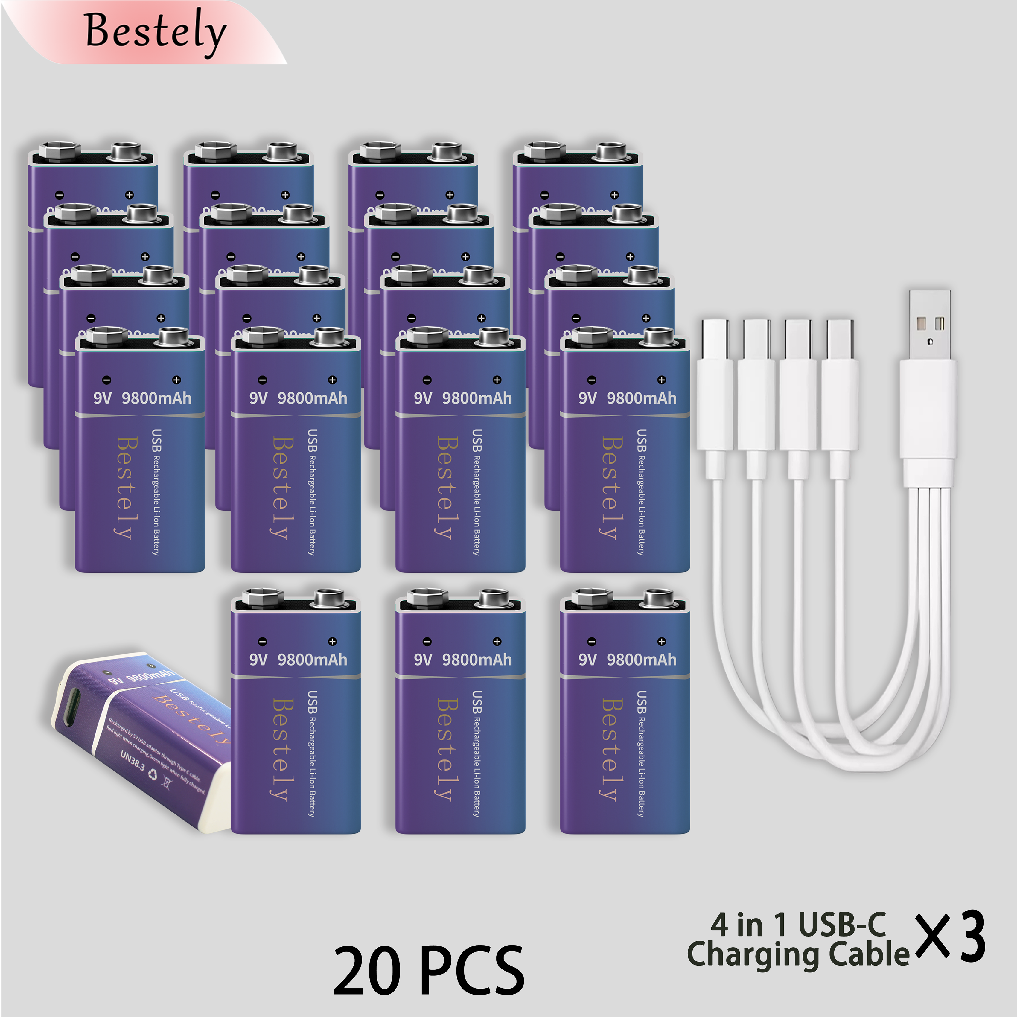 Neue 9V 9800mAh Lithium-Ionen-Akku Langlebige 9v Li-Ion Batterien mit Kabel für Rauchmelder Mikrofon Alarm: Transparent
