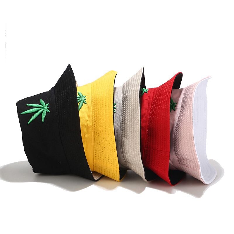 Broderi ahornblad spand hat mænd og kvinder reversibel hip hop fisker panama hætter bomuld udendørs sommer swag fiskeri hatte