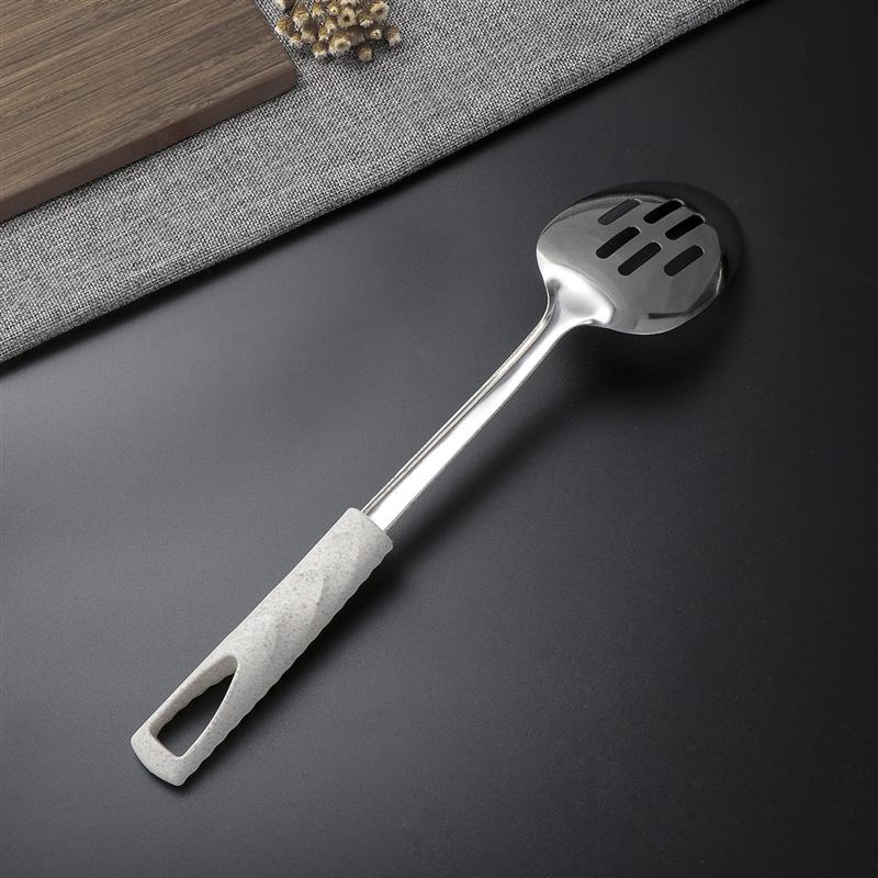 1Pc Stainless Steel Slotted Spoon Kitchen Utensils with Random Color Vacuum Ergonomic Handle for Home Kitchen -