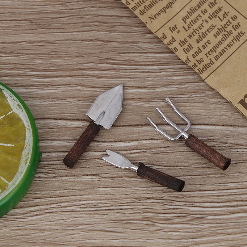 Legierung + Holz Mini Topf Werkzeug Schaufel Modell einstellen Für Puppenhaus Gebühr Garten werkzeuge Rustikalen Puppe Haus Ornament 3 Teile/satz