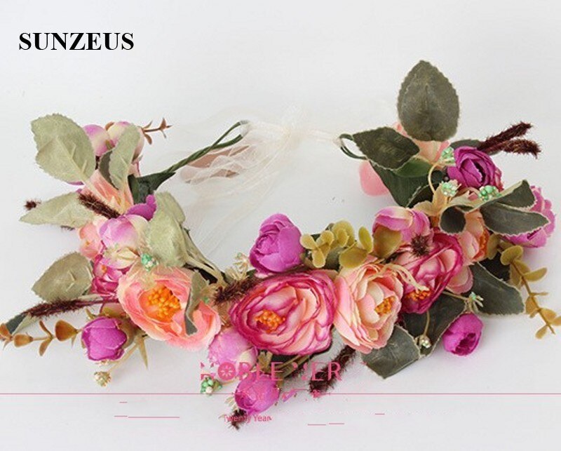 Flower Head Garland Wreath Hairwear Bridal Accessories Wedding Party Flowers Hairbands SQ227: picture color 1