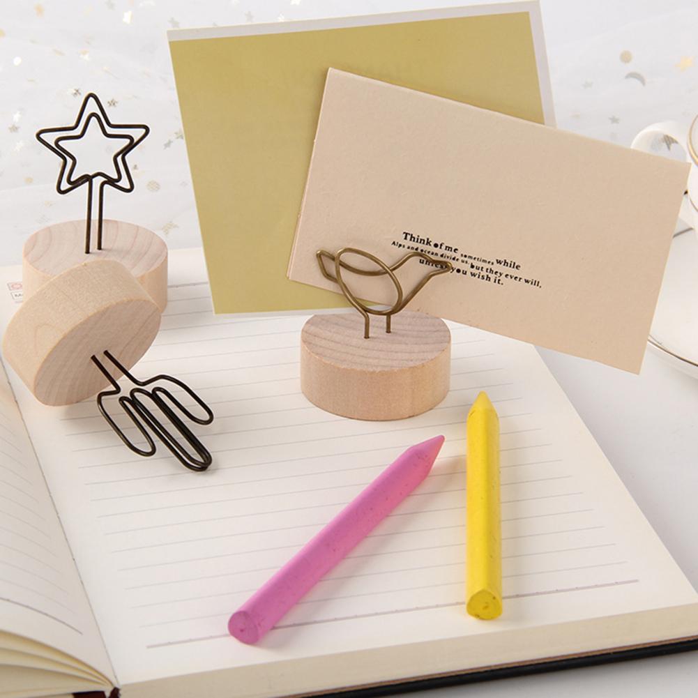 Lightweight Durable Metal Photo Clips Wooden Base Photo Holder Compact for Dorm