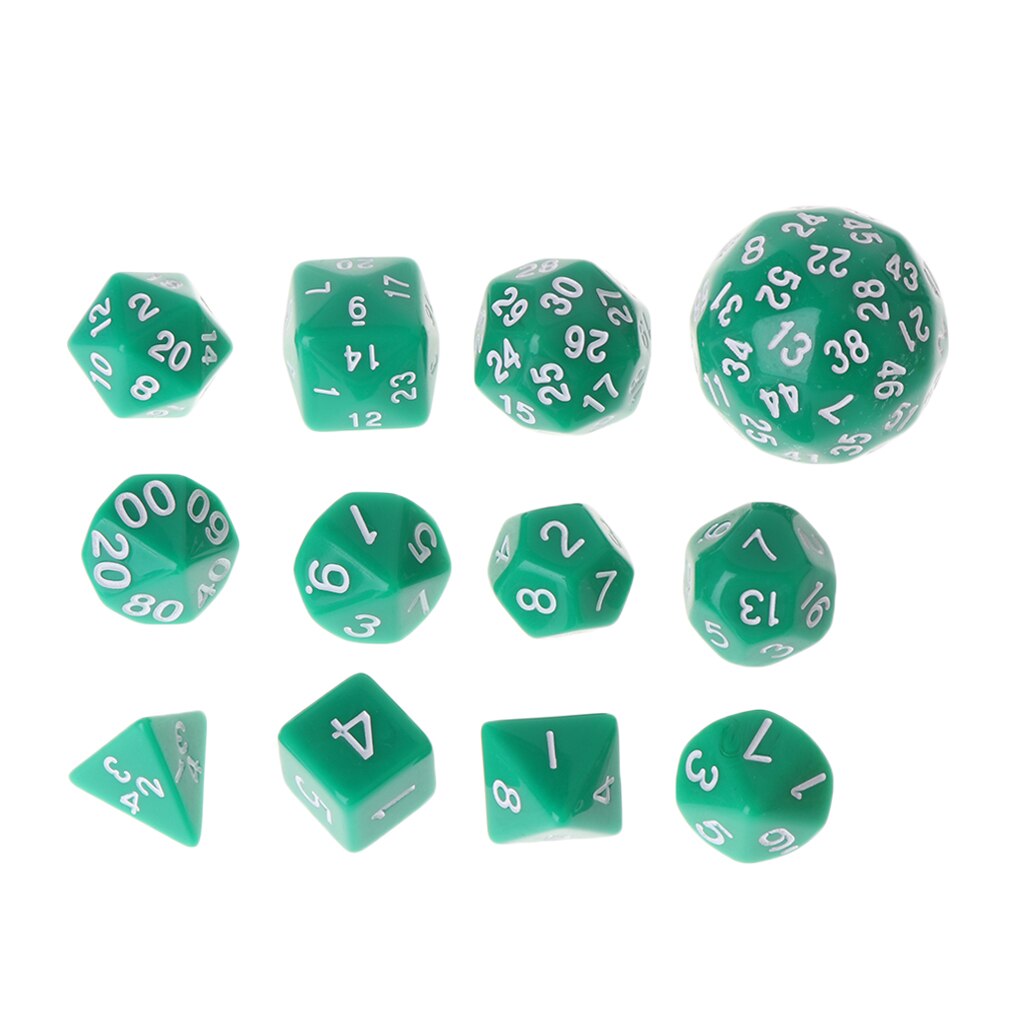 12pcs/Set Multi-sided Polyhedral Dice D4 D6 D8 D10 D12 D20 D24 D30 D60 Dungeons Multi-sided Dice: Green
