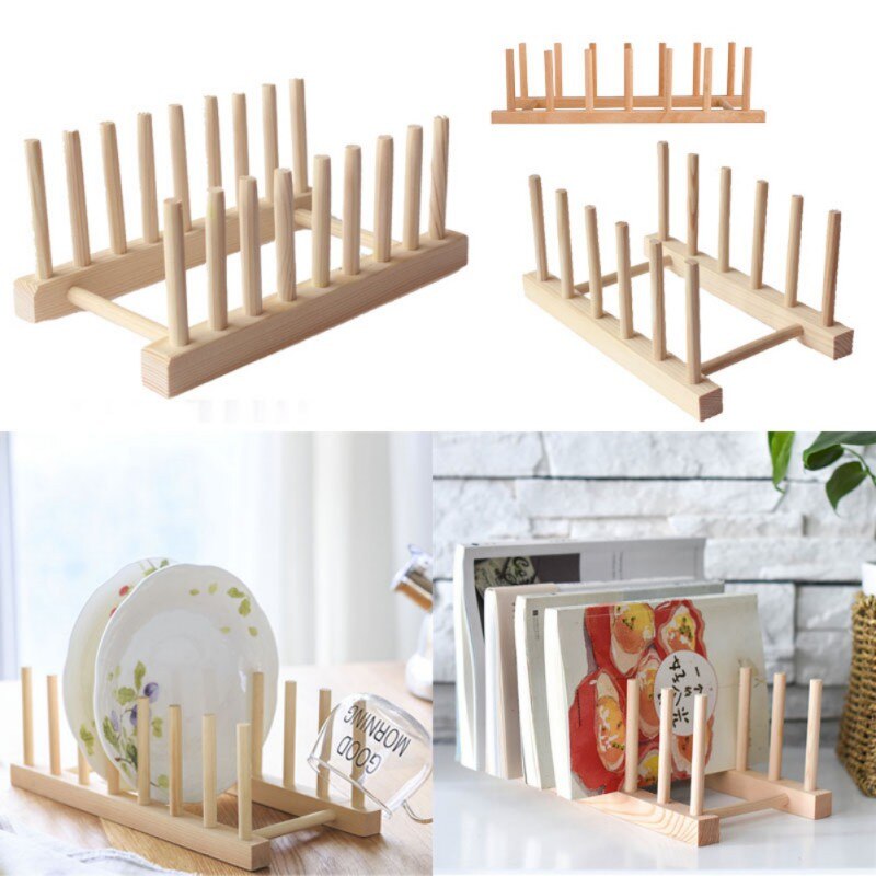 DIY Wooden Dish Rack Plates Holder Kitchen Countertop Organizer Drainers For Dish Bowl Cup Pot Lid Cutting Board Easy Install