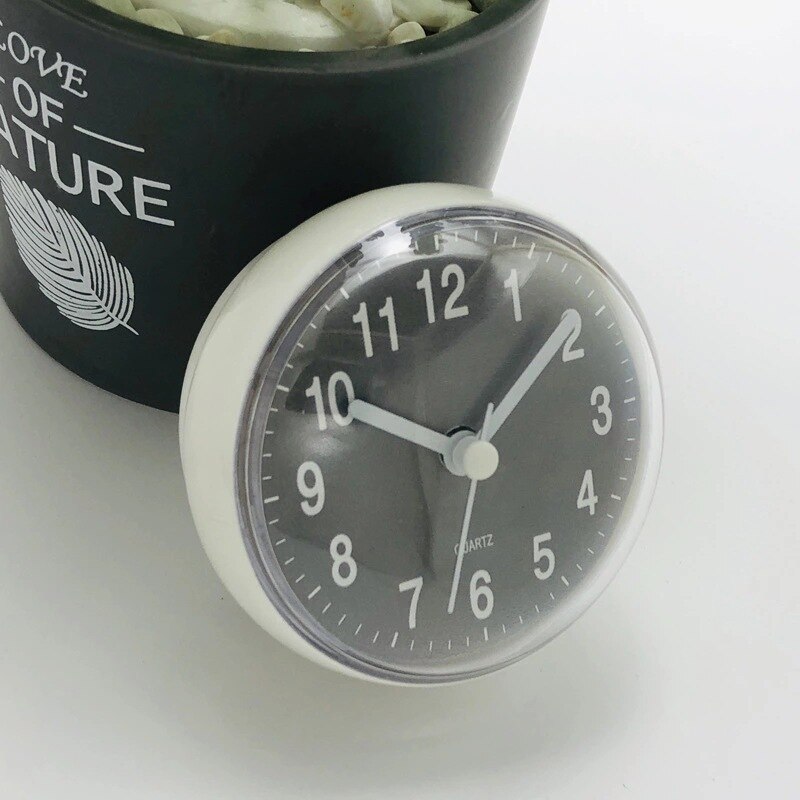 Mini Muur Sticker Klok Badkamer Anti-Fog Waterdichte Klok Keuken Wc Klok Kleine Quartz Klok, Klok 7Cm: Gray