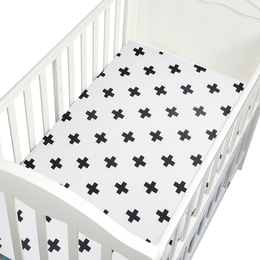 Baby säng lakan 1 st 130 x 70 x 22cm 5 mönster baby spjälsäng lakan 100%  bomull svart och vit baby lakan stil för pojkar flickor: Plustecken