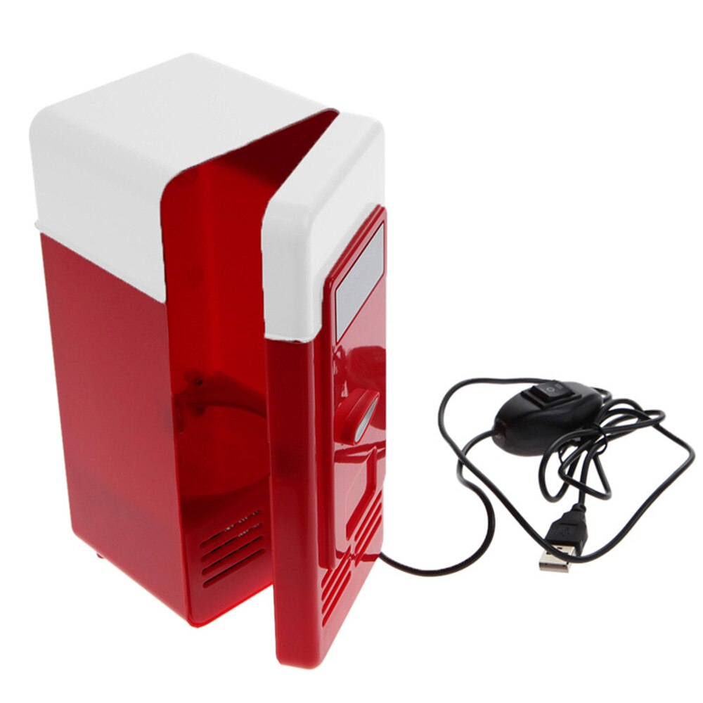 Desktop Mini Fridge USB Gadget Beverage Cans Cooler Warmer Refrigerator With Internal LED Light Car Use Mini Fridge: red