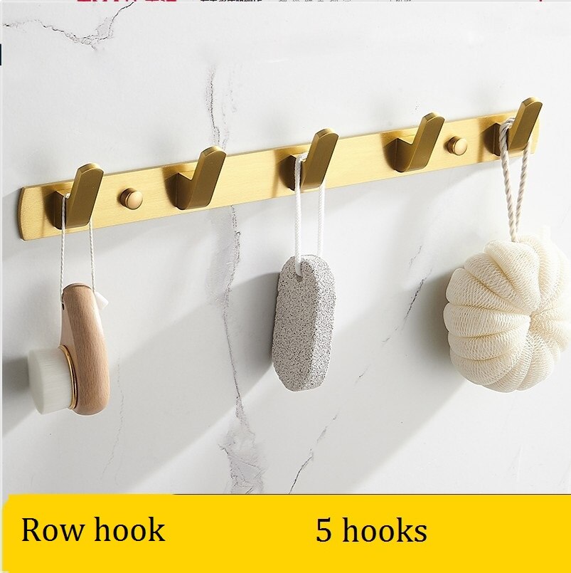 Geborsteld goud massief aluminium rij haak badjashaak zware wandgemonteerde handdoekhaak keukenmuur deur badkamerhaak: Rij haak 5 haken