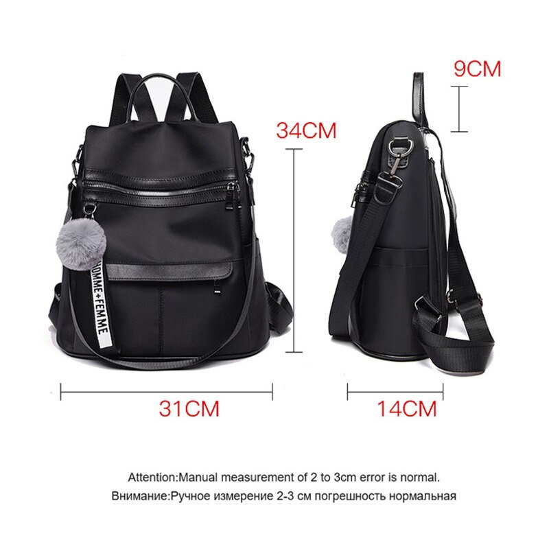 Backpack Waterproof Anti-theft Oxford Cloth Simple College Wind Bag Youth Girl Backpack Hair Ball Pendant
