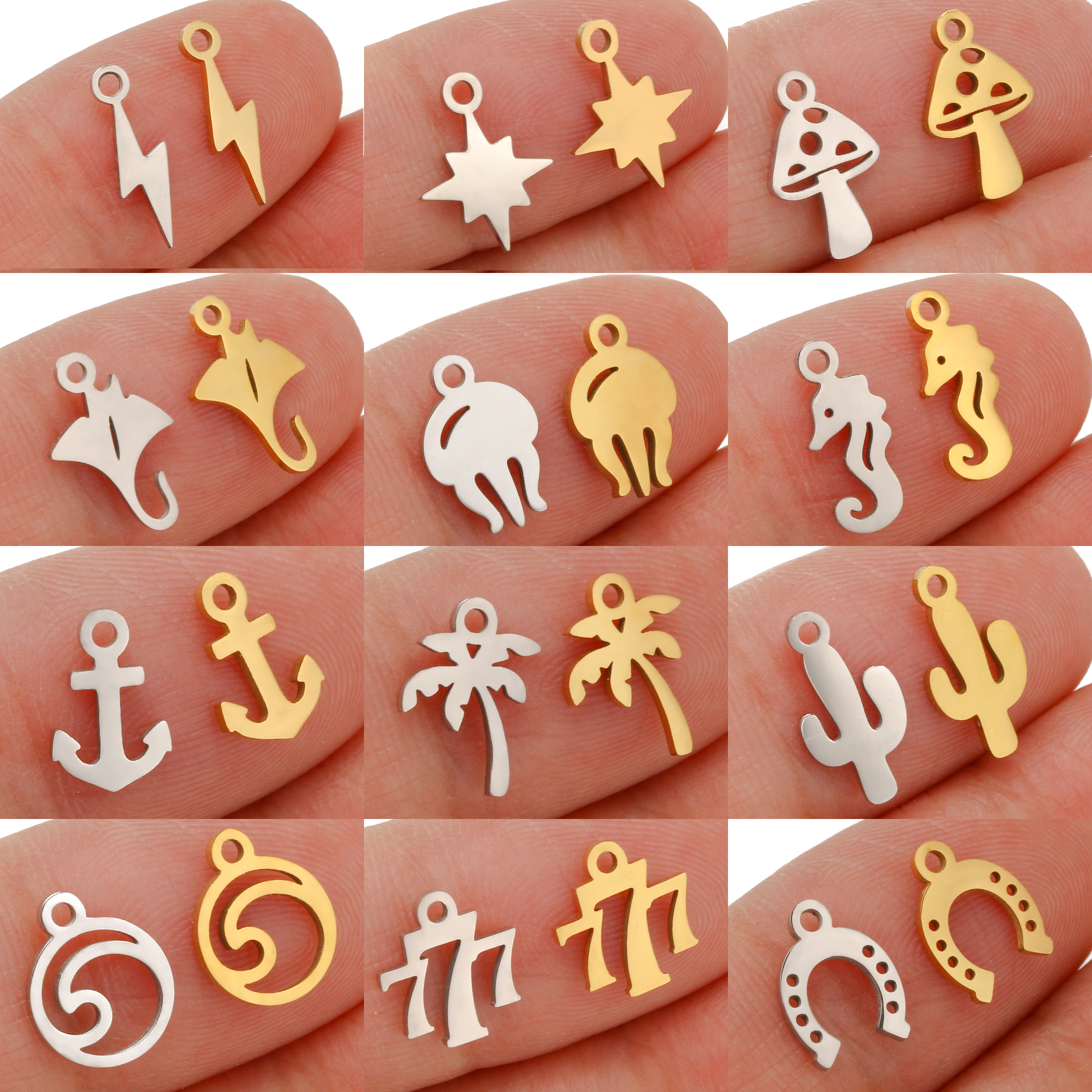 5 Stück Kawaii Mini Qualle/Pilz/Anker/Glückssymbol Charme Kleine Marine Meeresleben Anhänger DIY Armbinde Halskette Schmuckherstellung