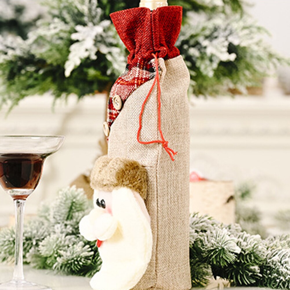 Hem julborddekor älg snögubbe vinflaskomslag xmas prydnad påse vin kylflaska flaskor öl julvinflaska