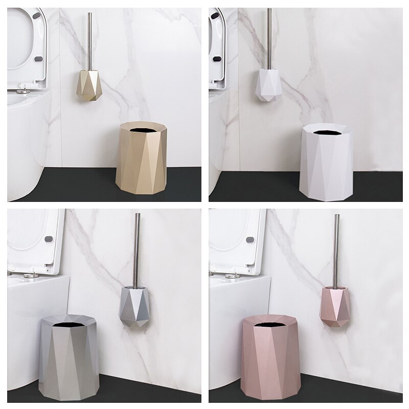Poubelle de salle de bains en plastique doré, poubelle de luxe nordique murale ou sur pied, brosse de toilette en Silicone