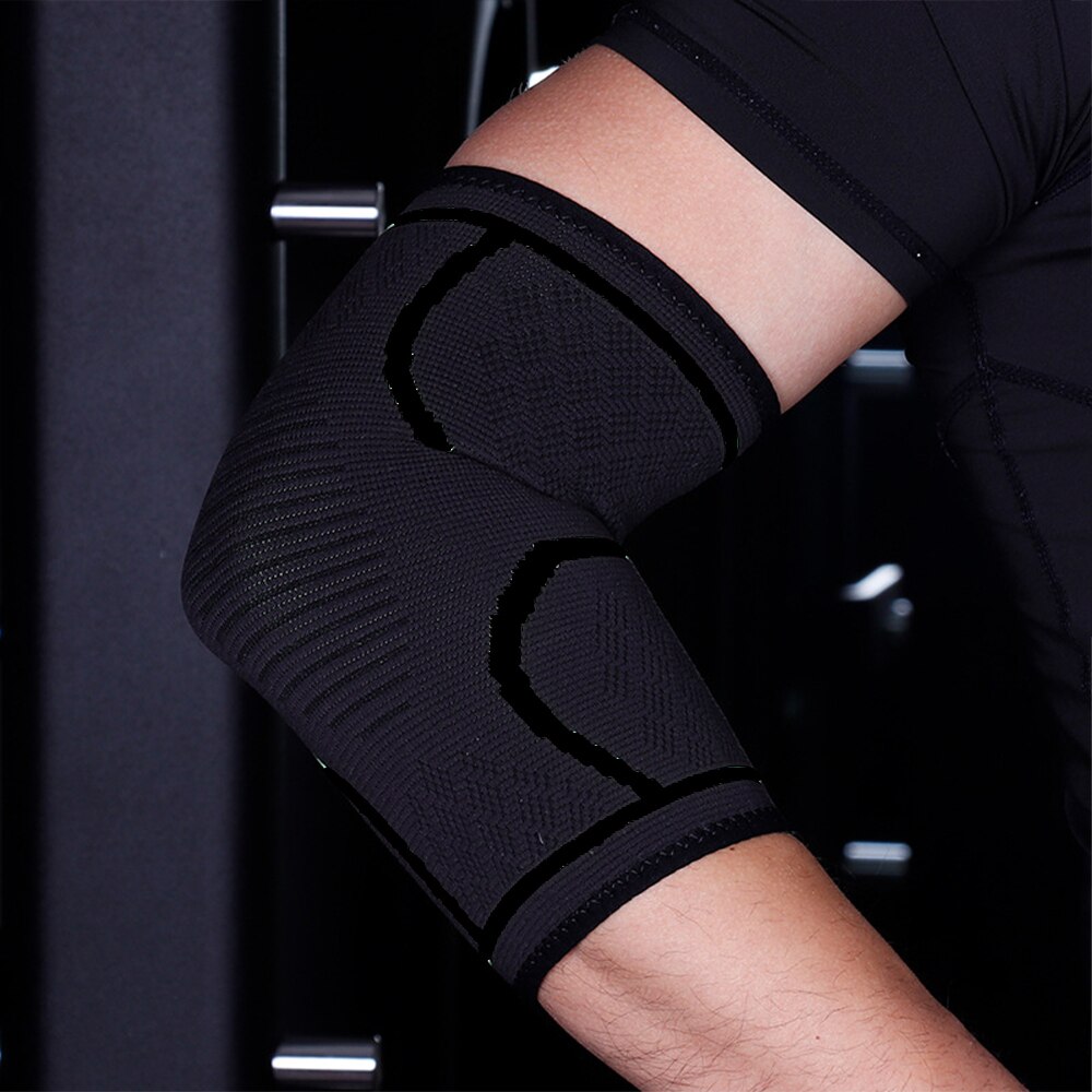 1 stuk elleboogondersteuning elastische gym elleboogbescherming absorbeert zweet sport basketbal arm mouw elleboogbrace buitensporten fietsen: Zwart / Ik