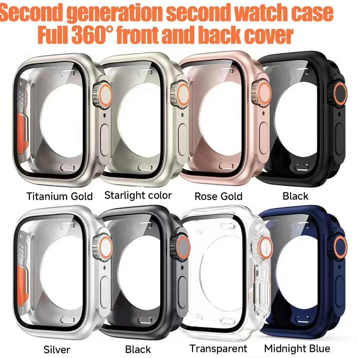 Change To Ultra 360 Full Cover Case for Apple Watch 45mm 44mm Tempered Glass Screen Protector for IWatch Series 10 9 8 7 6 SE 5