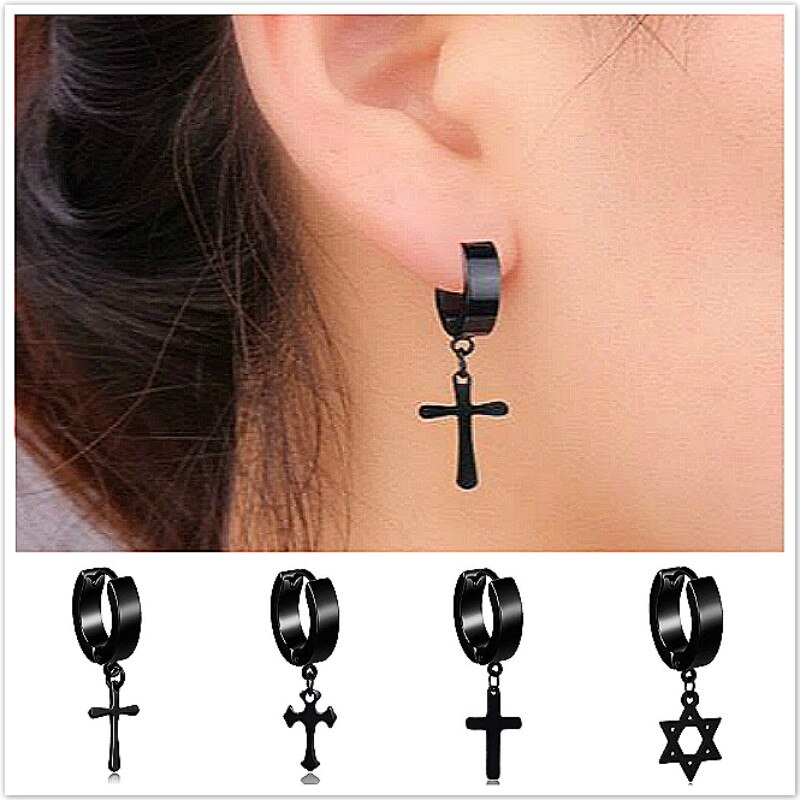 Pendientes de Clip de acero inoxidable para hombre, joyería de estilo Punk Rock gótico, Color negro/plateado, novedad