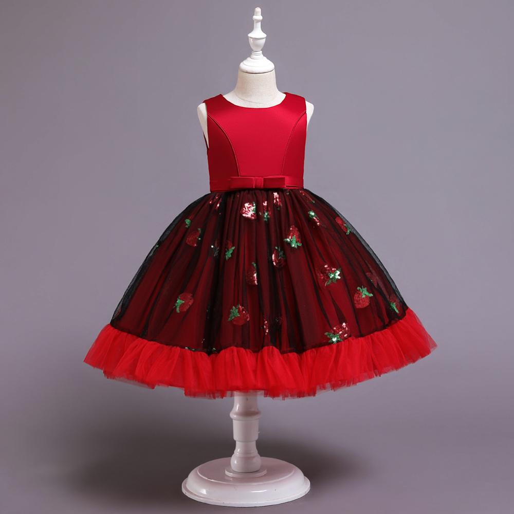Jul kjole nederdel børn prinsesse kjole europæiske og amerikanske paljetter jul jordbær show aften kjole: Rød