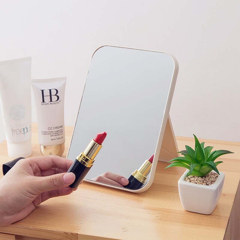 Espejo de tocador plegable para escritorio, espejo cuadrado compacto para maquillaje, tocador de gato de pie, joyero para las orejas, espejo cosmético colorido para dormitorio