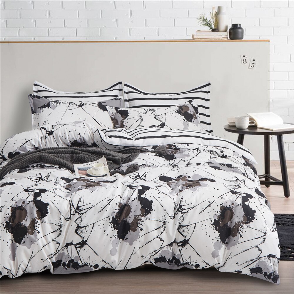 Funda nórdica de mármol negro para cama, conjunto de ropa de cama Reversible, colcha de lujo suave de poliéster, tamaño King