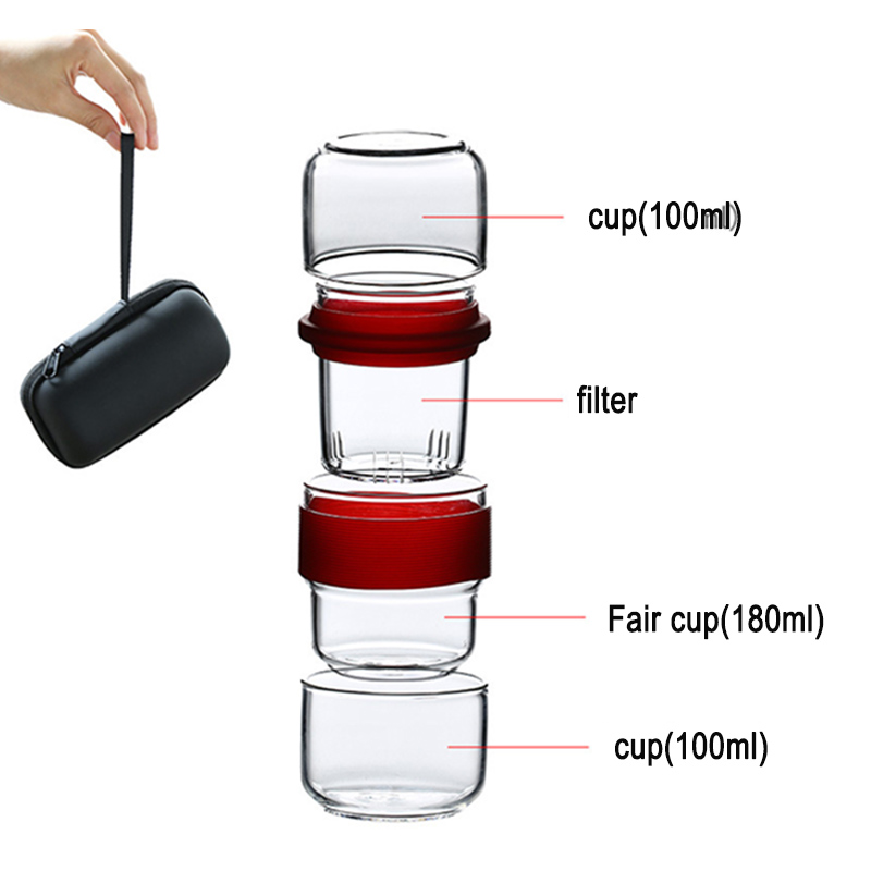 Reizen Thee Set Kung Fu Thee Pot met Draagbare Case Glas Theekopjes met Zetgroep voor Reizen Thuis QJS Winkel