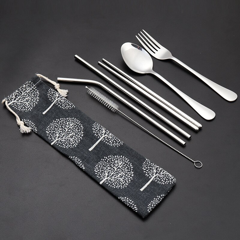Portable Lunch Tableware Cutlery Set Stainless Steel Spoon Fork Travel Outdoor Knife Tableware Dining Canteen Dinnerware Sets: Red