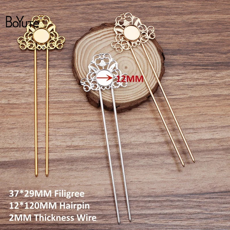 BoYuTe (10 stuks/partij) 12*115*2 MM Ijzer Haar Vork Haarspeld Lassen Messing Filigraan Diy Haaraccessoires: 50cm / Silver Plated