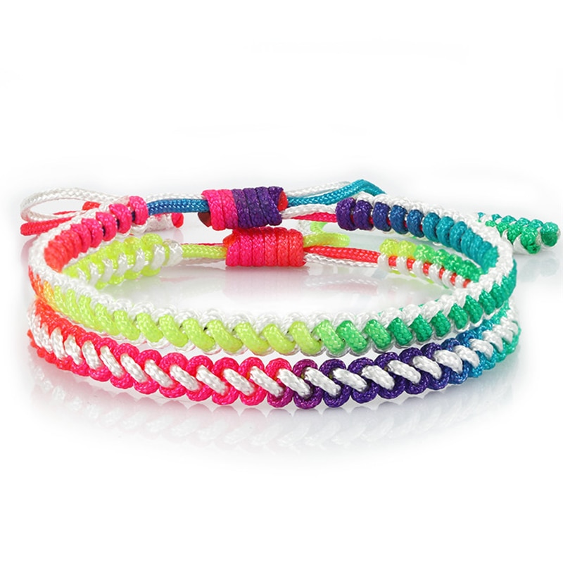 Bracelet en corde arc-en-ciel pour hommes et filles, tressé à la main, ajustable, porte-bonheur, bijoux d&#39;amitié