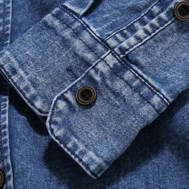 Markyi streetwear menn vask denim jeans skjorte høst lange ermer skjorte casual slim fit denim kjole skjorter