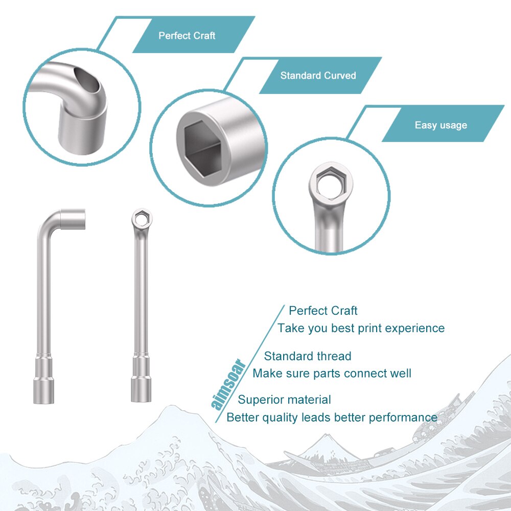 Ferramenta de chave de boca em forma de l, 2 peças, 6mm, 7mm, ferramenta de impressora 3d fixa mk8 e3d, bico de latão, 5 em 1, multi-função, acessórios