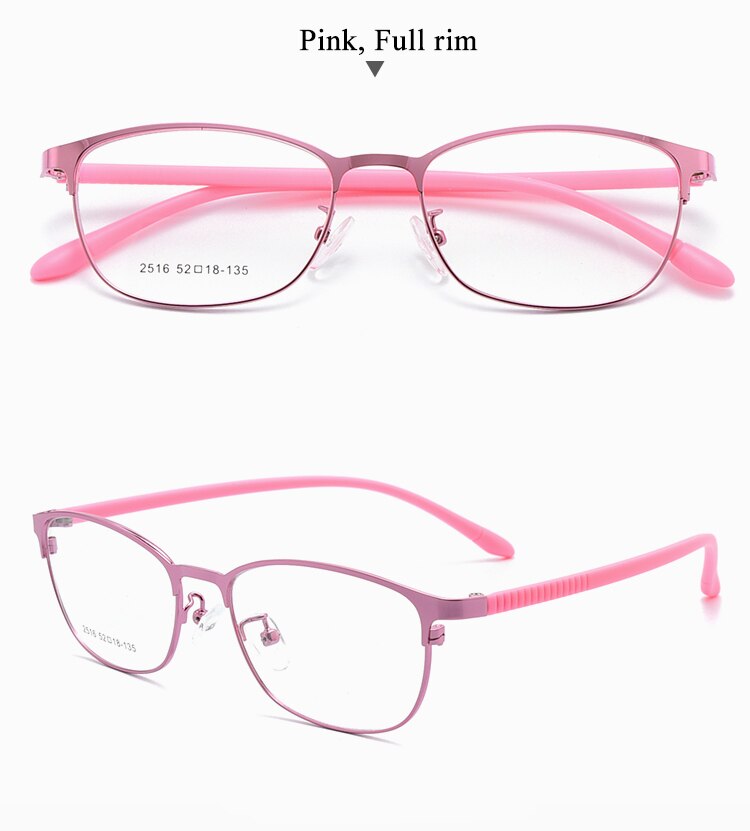 BCLEAR Urltra-licht-Licht Frauen Titan Legierung Oval Voll Halb Rand Brille Rahmen Brillen Mit flexibel Beine IP Galvanik 2515: voll Rosa