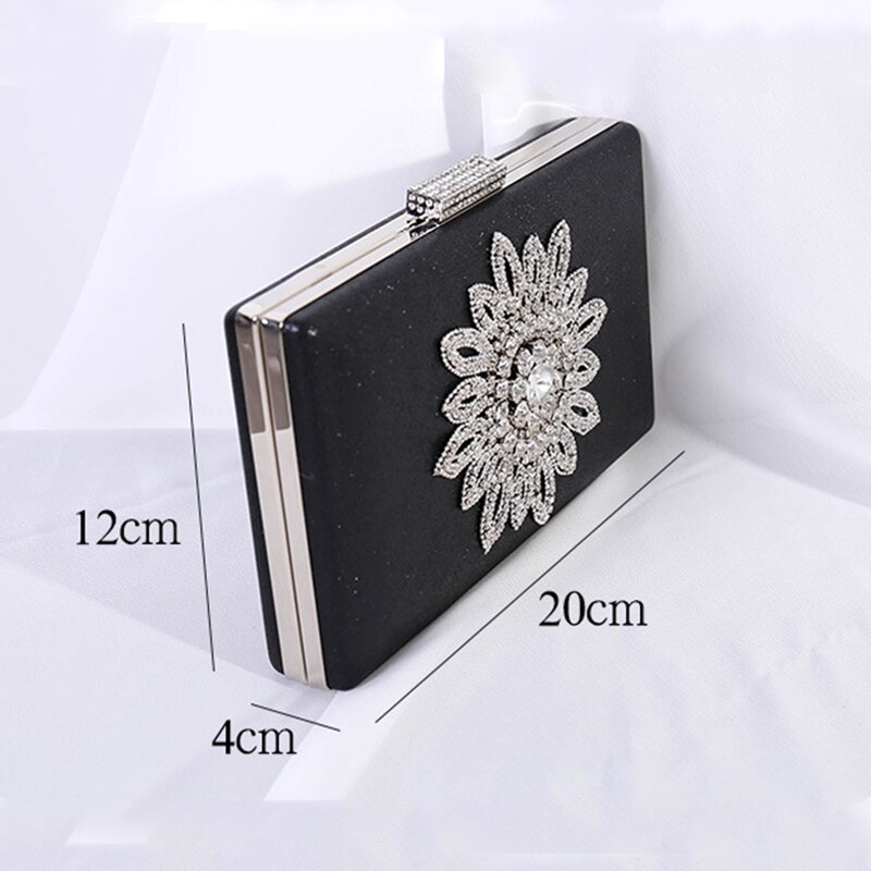 Luxy Moon White Clutch Bag Women's Evening Clutch Hand Bag Sun Flower Crystal Wedding Purse for Bridal Black Shoulder Bag ZD1525