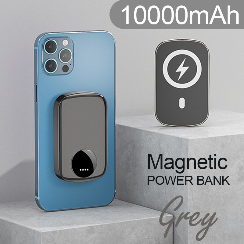 Xiaomi – batterie externe Portable, 10000mah, pour iphone 12 13, chargeur sans fil,: Grey-10000mAh