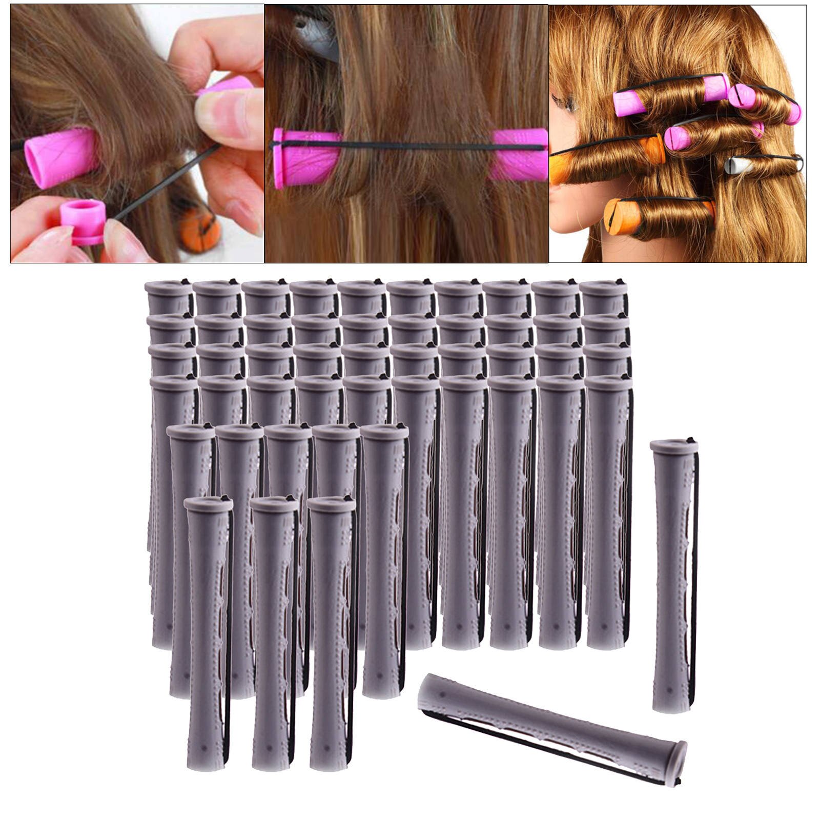Varillas para rizar el cabello para mujer, rodillos de pelo largo y corto sin calor, herramientas de peluquería con banda de goma, 1 paquete: 50Pcs 1.5cm