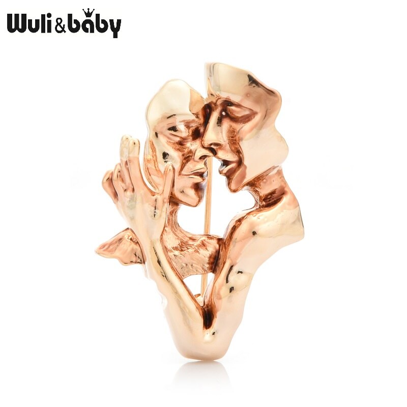 Wuli & baby legering elskere ansigt brocher kvinder kunst kysse person fest afslappet broche pins gfits: Guld