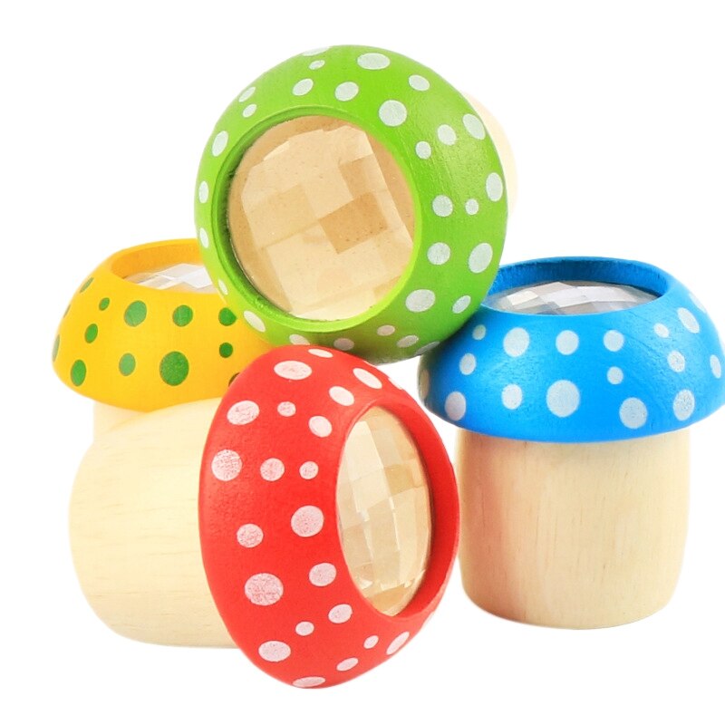 4 Stck Holz Pilz Kaleidoskop Spielzeug Baby Puzzle Erkundung Spielzeug Multi-Winkel Spiegel Bunte ic Quaddel für Kind
