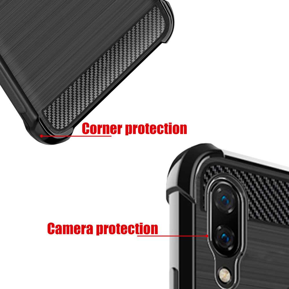 Tpu Versterkte Hoeken Black Case Voor Xiaomi Redmi Note 7 Shockproof Carbon Fiber Fibre Bumper Beschermende Anti Shock