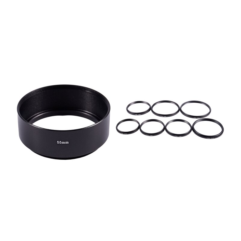 1 Set 7 Filter Adapter Camera Lens Filter Ring Adapter Set & 1 Pcs Screw in Mount Camera Metal Lens Hood