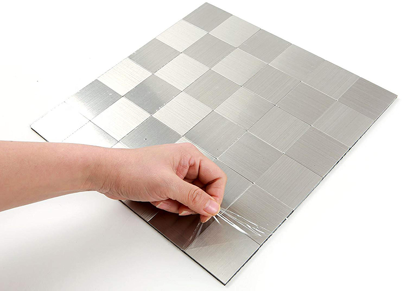 Schälen und Stock Fliesen Backsplash Edelstahl Fliesen für Küche Zauberstab Dekor Aluminium Oberfläche Metall Fliesen Silber Quadrat Plaid
