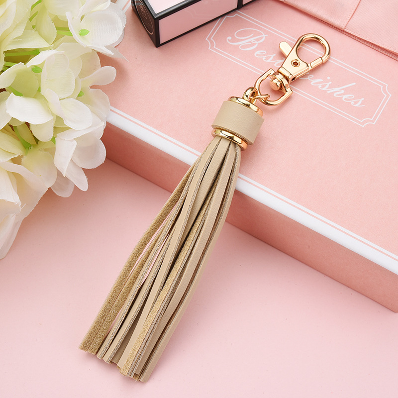 PU Tassel Pendant Imitation Microfiber Long Tassel Diy Luggage Jewelry Accessories Key Chain Leather Tassel: Beige