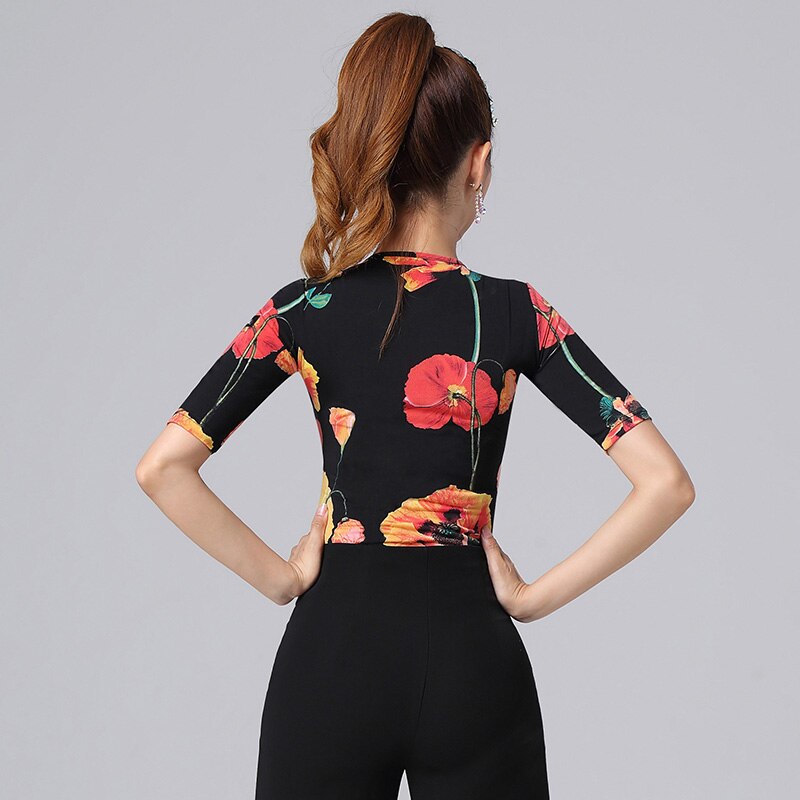 Doubul nova chegada adulto mulher latina dança superior salão de dança vestuário meninas camiseta roupas desempenho prática dança