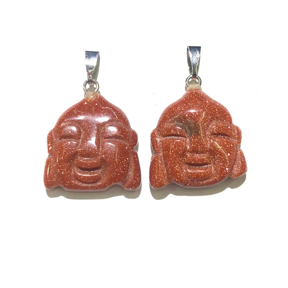 1PC Natural Agates Pendant Buddha Head Shape Rose Quartzs Tiger Eye Stone Pendants for Making DIY Jewelry Necklace Size20x23mm: Sandstone