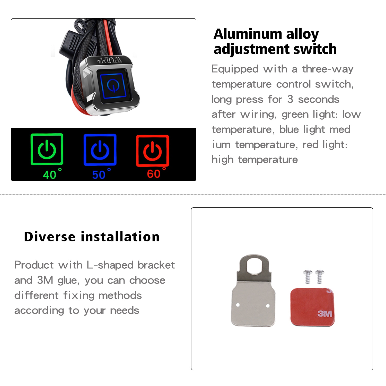 Universal 7/8" 22mm Adjustable Grip 12V Motorcycle Three-speed Thermostat Electric Heating Handle