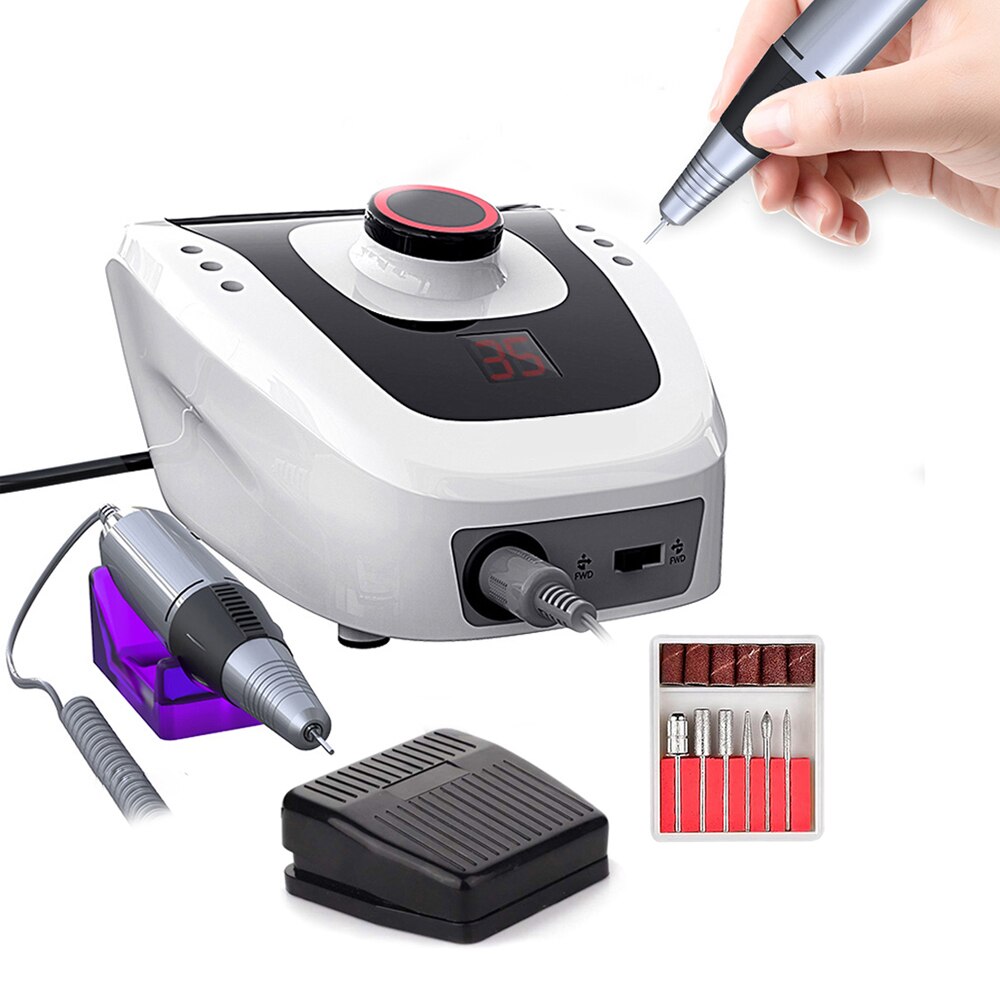 High Speed 30000RPM Portable Nail Drill Machine Adjustable Speed Replaceable Polishing Head With LCd Display Nail Drill Kit: Without battery 508