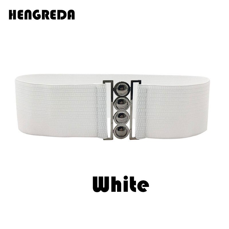 Elastic Belt for Dress Women Waist Belt hengreda Stretch Elastic Wide Corset Waist by Metal Buckle for Skrit Pants: White