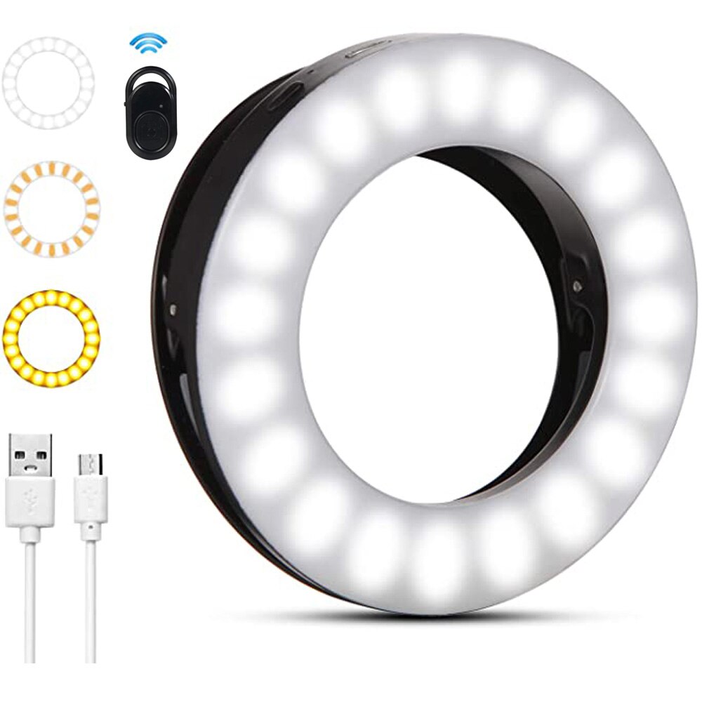 Selfie Ring Licht, 3 Verlichting Modi Oplaadbare Clip Op Selfie Vullen Licht Voor Laptop Android Smart Telefoon Met Bluetooth Afstandsbediening