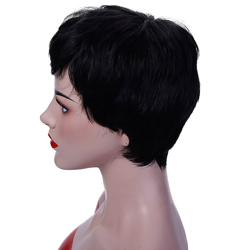 JINKAILI PRUIK Korte Pixie Cut Pruiken voor Vrouwen Hittebestendige Synthetische Zwart Grijs Haar Pruiken Kostuum Pruik
