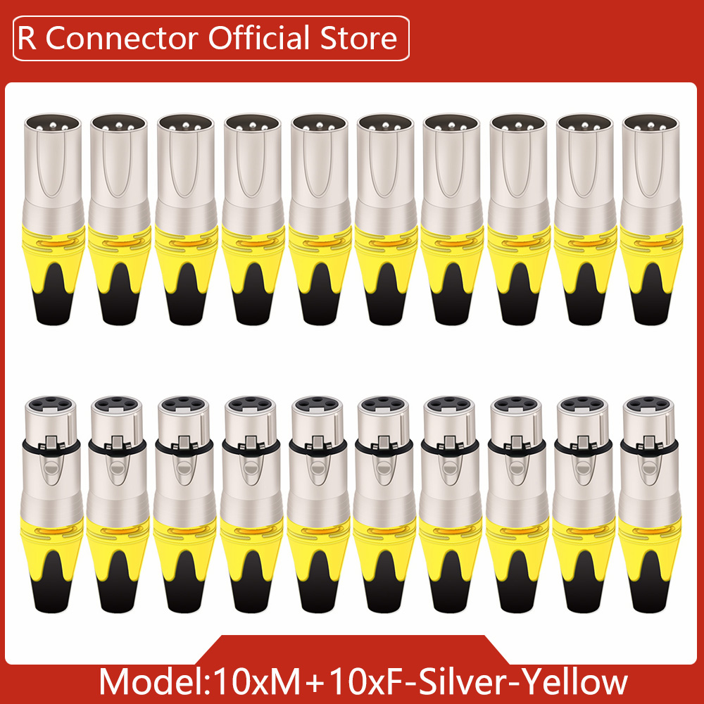 20pcs/10sets Colorful 3Pin XLR Female Jack Male Plug 3Pole XLR Socket Audio Microphone Cable Wire Connectors Power Adapter: Yellow