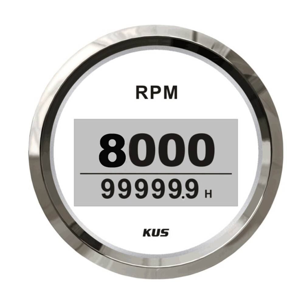 KUS Universal Tachometer RPM Gauge with Hour Meter 3000RPM 4000RPM 6000RPM 8000RPM with Red Yellow Backlight 9-32V 85mm: 8K-WS
