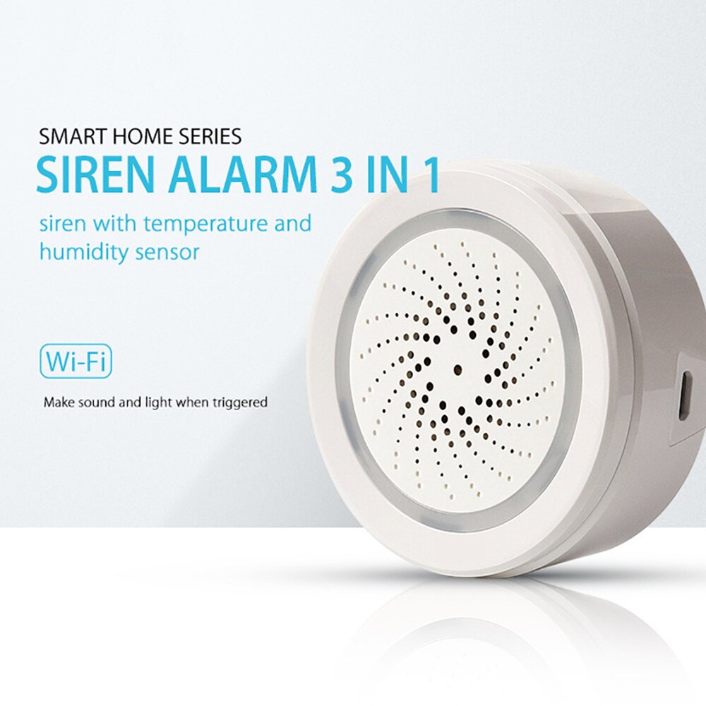 Temperature Humidity Alarm Sensor Wifi Siren Tuya Compatiable With Echo Google Home Assistant IFTTT